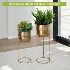 Jardinière simple en métal doré pour la décoration intérieure, idéale pour les coins du salon, l'affichage moderne des plantes et les espaces restreints - Product Image 5