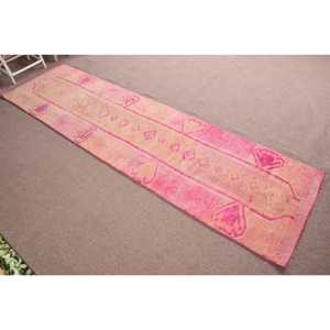 Tapis turc Herki vintage rose en laine écologique de 2,9 x 11,5 pieds, style sud-ouest, avec patchwork et support en latex - Product Image 3