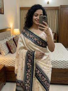 ผ้าซิ่นไหมทัสเซอร์เนื้อนุ่มเรียบง่ายสำหรับผู้หญิง พร้อมขอบผ้าปักลายเลื่อมและดีไซน์ทันสมัย มีสินค้าในสต็อกในอินเดีย - Product Image 3