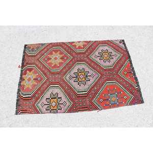 Tapis de 2,8 x 4 pieds, petit tapis turc, tapis abstrait rouge Kilim - Product Image 3