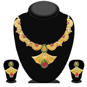 Kriaa Gold Plated <b>Necklace</b> <b>Set</b> with Pink Austrian Stone for <b>Wedding</b>-2100307 - Product Image 1