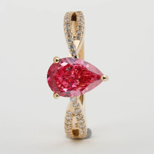 แหวนหมั้นเพชร14K ทอง IGI ได้รับการรับรองจากโรเดียมรูปทรงลูกแพร์สีชมพูแฟนซีสำหรับผู้หญิง1.5ct - Product Image 1