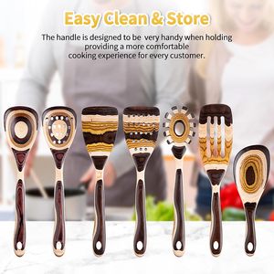 Juego de utensilios de cocina modernos de madera de Pakka marrón, los más vendidos, de alta calidad, con mango largo, diseño personalizado, cucharas de cocina ecológicas, gratis - Product Image 3