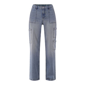 กางเกงยีนส์ทรงหลวมใส่สบายสำหรับผู้หญิงกางเกงยีนส์ขาบานผ้าฝ้ายสำหรับผู้หญิงกางเกงคาร์โก้ปักโลโก้สตรีทแวร์ - Product Image 1