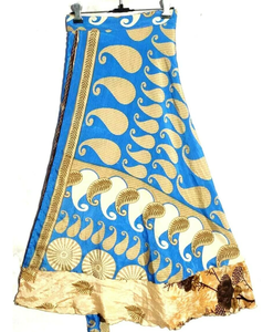 Vintage Double-Layer Silk Sari <b>Skirt</b> Women Multicolor Asymmetrical Wraparound Tie Waist Ruched Decoration <b>Tight</b> Fit Breathable - Product Image 1