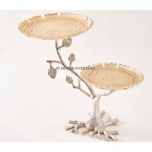 Soporte de pastel de 2 niveles de Metal de calidad Superior chapado en oro pulido brillante de Color plateado de diseñador Floral al mejor precio - Product Image 1