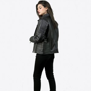 Chic Women's Genuine <b>Sheep</b> <b>Skin</b> <b>Jacket</b> Shiny Gold Zipper Breathable Cotton Fashionable OEM Customized Pockets Plain Dyed - Product Image 2