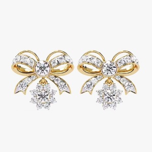 Boucles d'oreilles en or jaune 10K/14K/18K avec diamants ronds de laboratoire pour femmes, clarté VS, design floral, bijoux hip-hop - Product Image 2