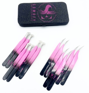 Pinzas profesionales antiestáticas de doble color, rosa, negro, plata, pestañas, logotipo personalizado, volumen de maquillaje de belleza, puntas de acero inoxidable - Product Image 1