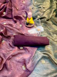 Telas de satén con relleno de primera calidad con brocas y trabajo de secuencia y borde de encaje con ribetes Saree con pieza de blusa Banglory para adultos - Product Image 4