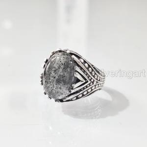 Anillo de Plata de Ley 925 para Hombre al por Mayor con Cuarzo Rutilado Negro Natural, Anillo de Piedra de Nacimiento, Joyería Árabe para Aniversario - Product Image 2