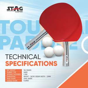 STAG ICONIC Kit de Tennis de Table Intermédiaire Approuvé ITTF avec Raquettes Smash et Balles ABS, 3 Balles et 2 Raquettes, Kit d'Entraînement - Product Image 2