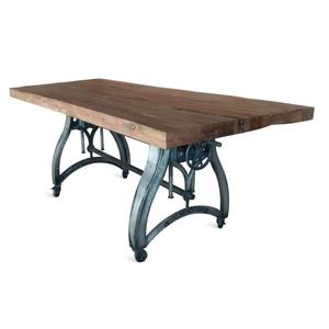 Table à manger industrielle en bois de récupération et en fer, base à manivelle réglable, roulettes, imperméable pour atelier/entrée - Product Image 1