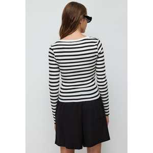 T-shirt basique rayé pour femme à manches longues, coupe ajustée, en coton de haute qualité, vêtement court, style décontracté/sportif/sexy - Product Image 6