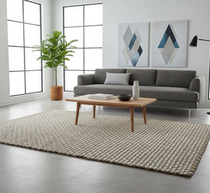 Tapis d'intérieur moderne bohème de style farmhouse, géométrique, brun et blanc, en jute naturelle et laine, à poils épais, tissé à la main, réversible et durable - Product Image 1