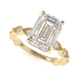 Bague de fiançailles solitaire en diamant taille émeraude avec accents pour femme - Product Image 1