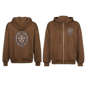 Sweat-shirt à capuche pour homme adulte, 350 GSM, hiver, logo brodé, couleur marron, vêtement décontracté, polaire, fermeture éclair, séchage rapide numérique - Product Image 4
