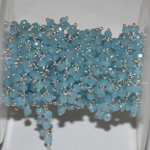 Chaîne chapelet en perles de verre plaqué argent calcédoine Aqua, chaîne de fabrication de collier de bracelet, chaîne de perles à facettes de 3mm - Product Image 3