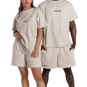2025 T-shirt en coton personnalisé 2 deux pièces ensemble court tenues homme t-shirt et ensemble court femmes unisexe - Product Image 1