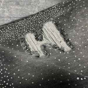 Streetwear personnalisé homme imprimé partout boue sale lavage à l'acide Skate diamant strass en détresse Denim Jeans Shorts Baggy Jorts hommes - Product Image 2