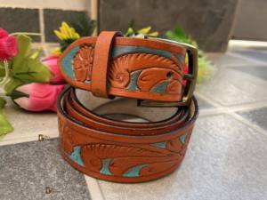 Ceintures en cuir élégantes turquoise et marron à la main Nouvelle arrivée avec boucle en cuivre Design fait main populaire - Product Image 5