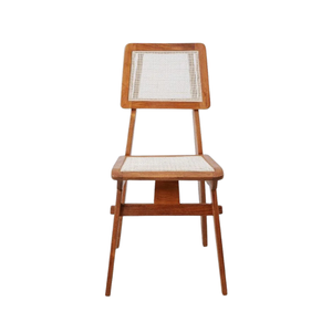 Chaise de salle à manger moderne en teck massif, écologique, avec dossier en cannage carré et assise plate, pour salle à manger, café et appartement - Product Image 2