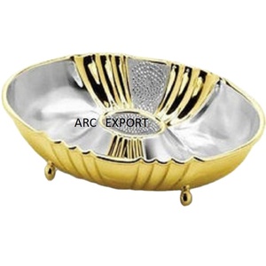 Chips plateados y dorados y cuenco de inmersión, Metal elegante de cuenco de sopa, vajilla de diseño, servicio de frutas para el hogar, mesa de comedor, plato de comida - Product Image 1