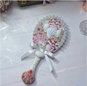 Natural Seashell Handheld <b>Mirror</b> Handmade Vietnam For Makeup Use - Product Image 5
