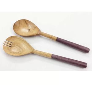 Ensemble de service à salade écologique Outils à salade personnalisés Maison Hôtel Restaurant Utilisation Salade Fruits Cuillère Fourchette Ensemble Couverts en bois - Product Image 5