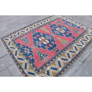 Grand tapis turc vintage 5,6x7,8 pi (170x237 cm), tapis Ikat rouge - Product Image 3
