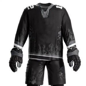 100% polyester matériel fait 2 pièces ensembles d'uniformes de hockey sur gazon maillots et shorts de hockey sur glace à manches longues adultes filles et garçons - Product Image 4
