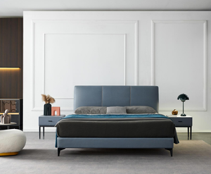 Nordic Modern Simple <strong>Double</strong> <strong>Bed</strong> with Full Leather Side First Layer Factory Outlet <strong>Mango</strong> <strong>Wood</strong> Frame - Product Image 1