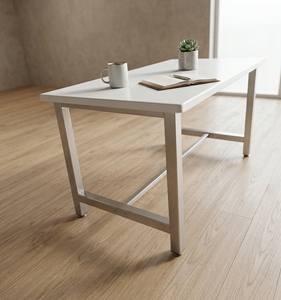 Mesa de cafetería con tablero Werzalit y estructura metálica, mesa de comedor duradera, mobiliario comercial para uso escolar y en fábricas. - Product Image 5