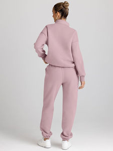 Dark <b>Pink</b> <b>Women's</b> Sweatsuits 2 Piece Outfits Long Sleeve Half Zip Pullover and Baggy Sweat Pants with Pockets Breathable - Product Image 6