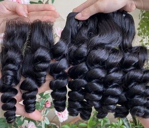 Paquete de cabello Remy vietnamita sin procesar cutícula rizada hinchable intacta trama de doble dibujado extensiones de cabello humano crudo solo tinte más ligero - Product Image 4