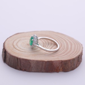 IGI Certified Round Cut Emerald Halo Diamond Ring in 14K White / Rose & Yellow Gold - Product Image 3