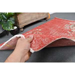 พรมตุรกีโบราณ3.8x6.3ft ขนสัตว์สีเบจสีแดงงานปะต่อดีไซน์แอบสแตรกต์ขนาด10มม. - Product Image 3