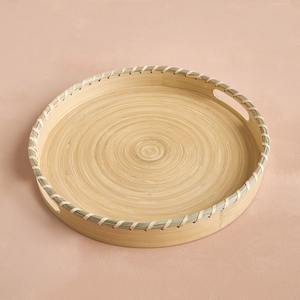 Plateaux de service en fibre de bambou filée plateau enroulé naturel fabriqué à la main du meilleur fournisseur au Vietnam - Product Image 1