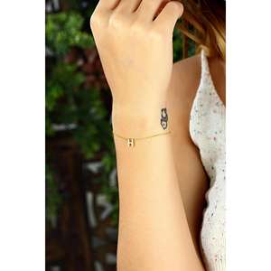 <b>14k</b> <b>Gold</b> Plated Women's 925 Sterling Silver Three-dimensional Letter H <b>Bracelet</b> - Product Image 1