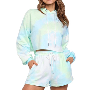Conjunto de verano de mujer Tie-Die con estampado personalizado al por mayor 2025 Sudadera con capucha de longitud corta de Hexo Enterprises - Product Image 6