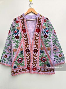 Elegante Chaqueta Larga Suzani para Mujer, Abrigo de Invierno Bordado a Mano con Relleno de Algodón Acolchado, Vestido Corto para Playa - Product Image 5
