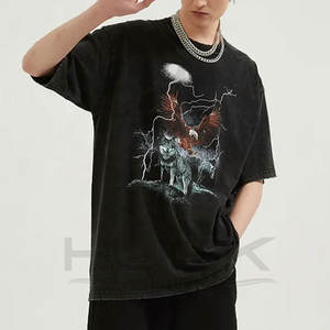 Personalizado al por mayor camisetas de calle transpirable Hip Hop DTG impresión Vintage cuello redondo ácido lavado camiseta hombres - Product Image 5