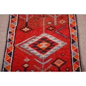 Turkish Rug, 2.6x10.8 ft <b>Runner</b> Rug, <b>Red</b> Orange Herki Wool Rug - Product Image 3