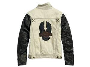 Veste en jean à manches en cuir pour homme - Product Image 2