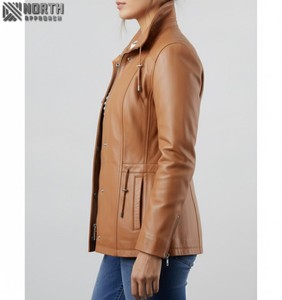 Veste en cuir véritable pour femmes élégantes manteau tendance d'hiver à manches longues vêtements d'extérieur ajustés et ajustés pour l'automne vêtements quotidiens personnalisés pour femmes - Product Image 5