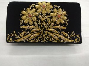 El mejor bolso de mano de lona de moda para mujer con cremallera superior Fashion-Forward Zari bordado Semi piedras preciosas Cadena de perlas decoración de cuentas - Product Image 2