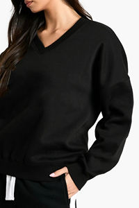 Ropa de calle holgada de alta calidad con capucha, sudadera cómoda para mujer, sudadera personalizada con estampado frontal de Puff, Color sólido, 100% de algodón para mujer - Product Image 6