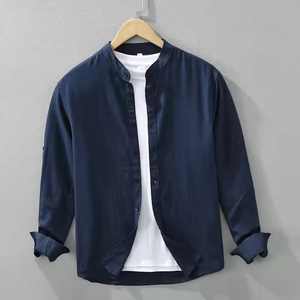 Trendy Summer Mandarin Collar <b>Shirt</b> for Men Slim Fit Casual full Sleeve Blouse/Stock. - Product Image 6