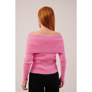 เสื้อสเวตเตอร์ถักสีชมพูแบบสบายๆ คอวี ขายส่ง - Product Image 1