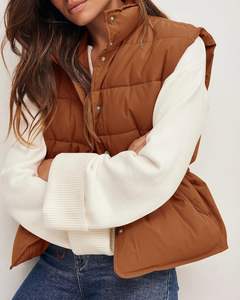 Chaleco acolchado para mujer con diseño de botones en el cuello levantado y cintura con cordón hecho a mano de chaqueta de poliéster para hombre - Product Image 1